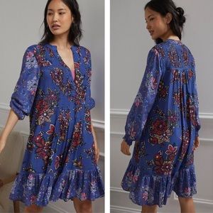 Anthropologie Diana Floral Pintucked Tunic Dress